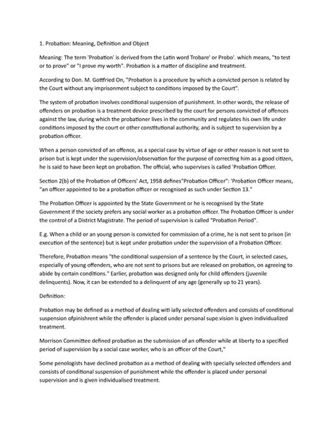 Probation - Probation: Meaning, Definition and Object Meaning: The term ...