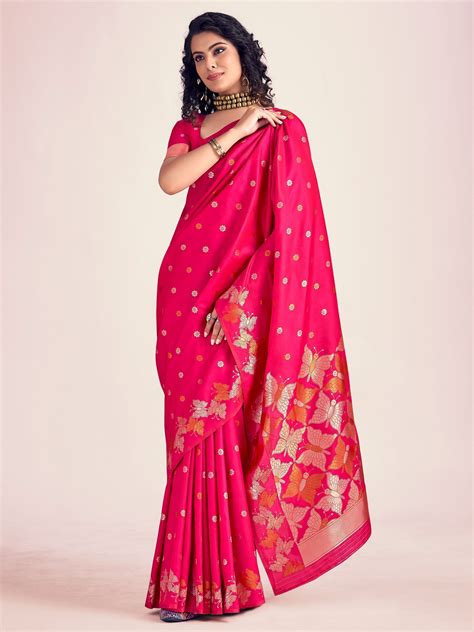 Buy Rani Pink Zari Weaving Banarasi Silk Event Wear Saree From Ethnic Plus