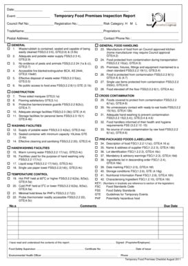 Fillable Online Temporary Food Premises Inspection Report Fax Email ...