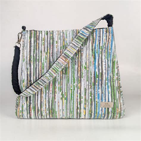 Shimmery Golden and Blue White Striped Waste Plastic Wrappers Upcycled ...