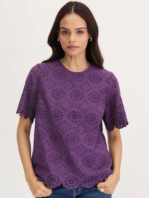 Buy Femmella Deep Purple Cotton Schiffli Top (XS) Online