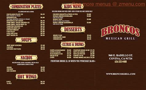 Online Menu of Broncos Mexican Grill Restaurant, Covina, California ...