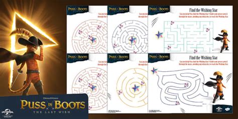 FREE! - Puss in Boots Find the Wishing Star Mazes (Ages 5-7)