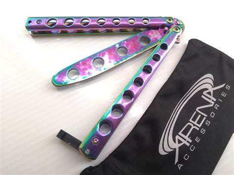 Rainbow Ti Balisong Butterfly Knife Practice Trainer with Sa