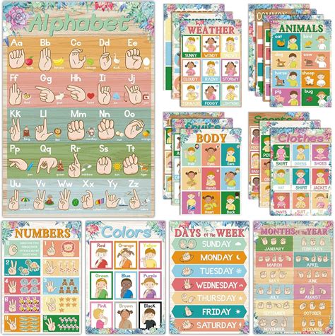 18 Pieces America Sign Language Poster Asl Education Poster Asl ...