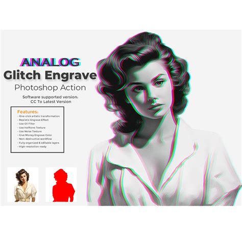 Analog Glitch Engrave Photoshop Action - MasterBundles