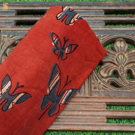 Red Hand Block Ajrakh Cotton Butterfly Fabric – Khinkhwab