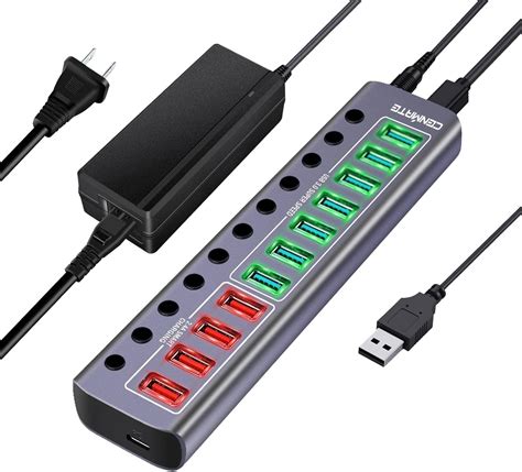 Amazon.com: Powered USB Hub with 27W PD, cenmate 12 Ports Aluminum USB ...