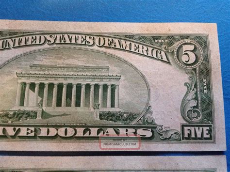 2 - 1934c $5 Silver Certificate - Two Consecutive Serial Numbers ...