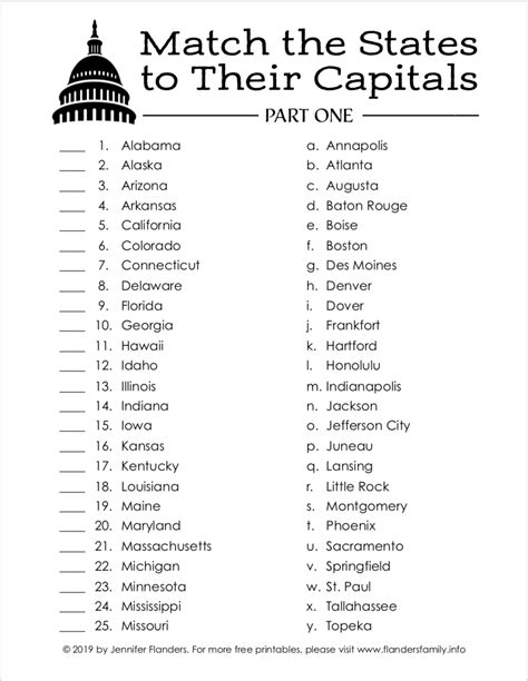 States And Capitals Printable Test - Printable Word Searches