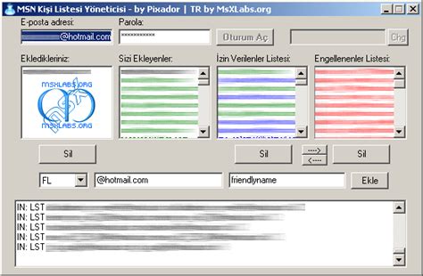 MSN Kişi Listesi Yöneticisi (MSNlists TR)