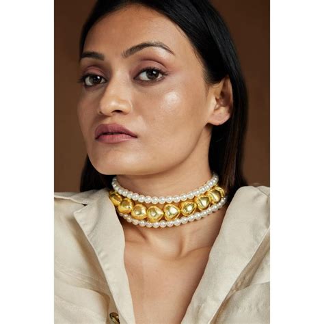 Buy AMOSSH White Anti Tarnish Heart Round Pearl Choker Necklace Online
