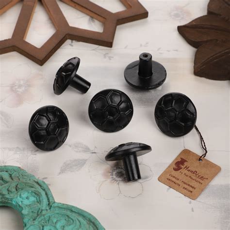 Soccer Ball Design Cabinet/Wardrobe Knobs Black, Pack of 6