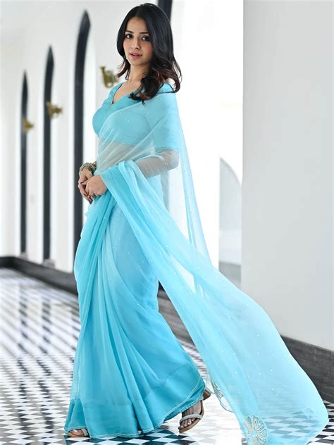 Maharani Sky Blue Chiffon Saree