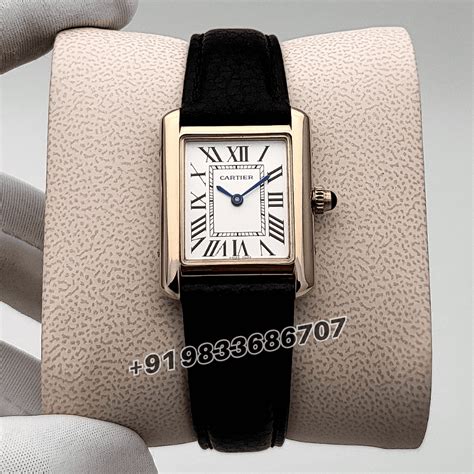 Cartier Tank Louis Rose Gold White Dial Black Strap High Quality First ...