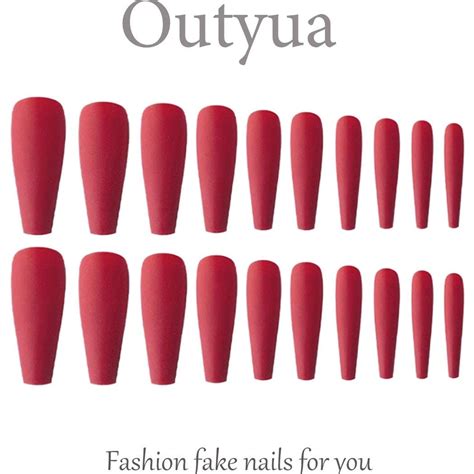 Buy Outyua Red Super Long Press on Nails Coffin Ballerina Matte Fake ...