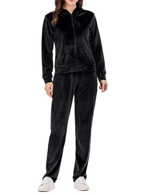 Classic Women's Long Sleeve Solid Velour Sweatsuit Set Hoodie and Pants ...