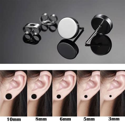 Black Round Stud Stainless Steel Ear Studs Earrings Men Women *UK ...