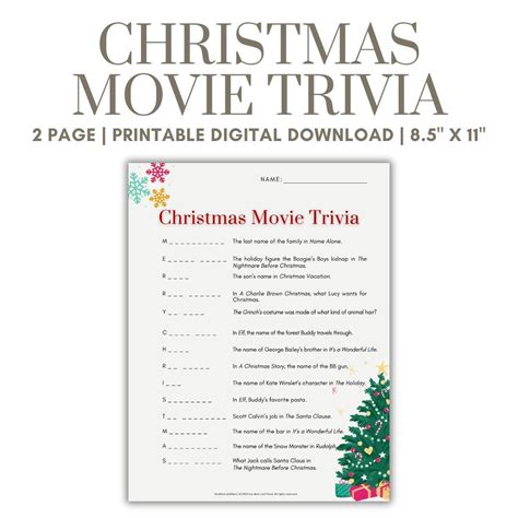 Christmas movie trivia game printable pdf digital download christmas ...