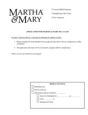 Fillable Online marthaandmary HCA Training Application - marthaandmary ...