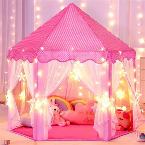 Amazon.com: Princess Castle Tent for Girls Fairy Play Tents for Kids Hexagon Playhouse with Big ...