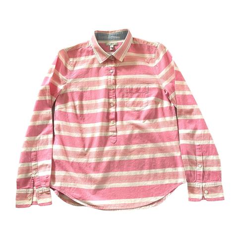 J.Crew Women's Pink and White Polo-shirts | Depop