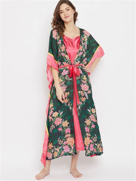 Buy The Kaftan Company Oriental Garden Satin Kaftan Gown Set With Slip ...