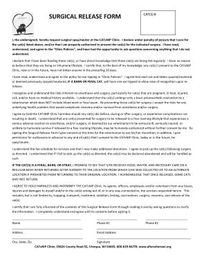Fillable Online catsnipclinic SURGICAL RELEASE FORM CATS - Alter-Ations ...