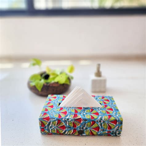 Handmade Jaipuri With Green And Red Tissue Box – Sanskruti