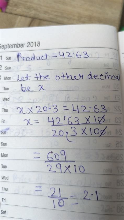 The product of two decimals is 42 .63. If one of the decimals is 20.3 ...