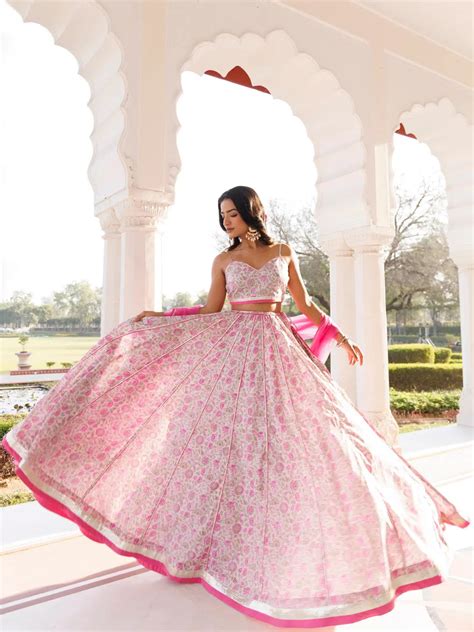 Mauve Chalk Pink Cotton Hand Printed Lehenga Set - Ragavi