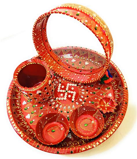 BAISA Stainless Steel Karwa Chauth 6 Pieces Decorative Pooja Thali Set ...