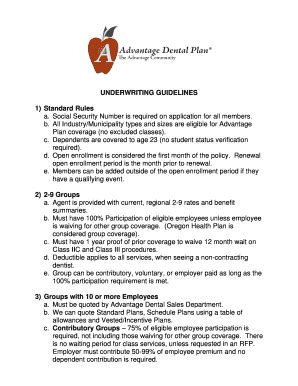 Fillable Online UNDERWRITING GUIDELINES 1 Standard Rules Fax Email ...