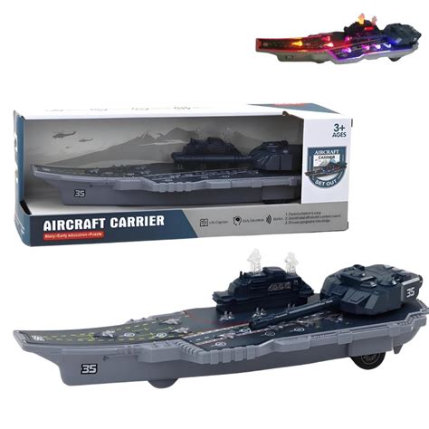 KIZJORYA Military Aircraft Carrier Toy – Friction Push ’n Go Warship ...
