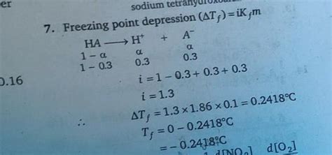 A 0.1 molal aqueous solution of a weak acid is 30% ionized. if k f for ...