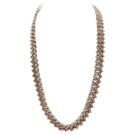 18.26 Carats Diamonds Cuban Two-Tone Necklace Chain 14 Karats Gold 18 ...