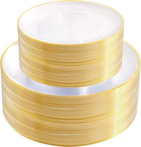 Amazon.com: PULOTE 100PCS Clear and Gold Plastic Plates - Heavy Duty ...