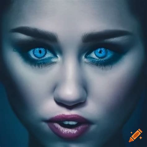 Portrait of Miley Cyrus with striking blue eyes on Craiyon