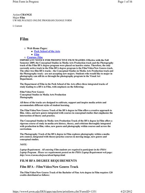 Fillable Online UW-Milwaukee Film BFA Program Change Overview Fax Email ...