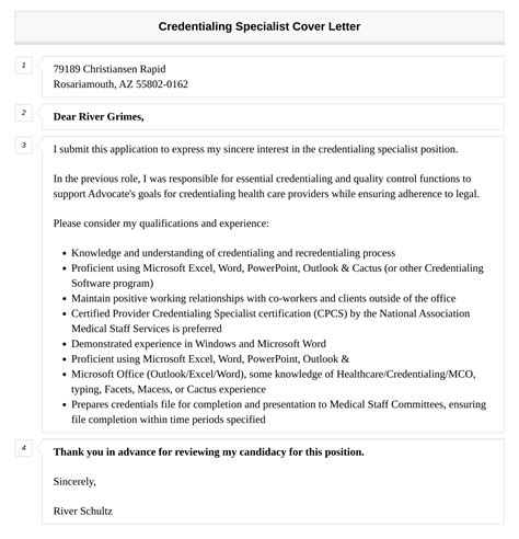 Credentialing Specialist Cover Letter | Velvet Jobs