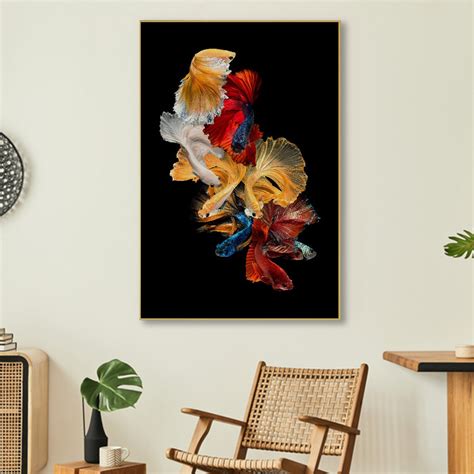 Graceful Fish in Black Abyss Wall Painting – Nestroots