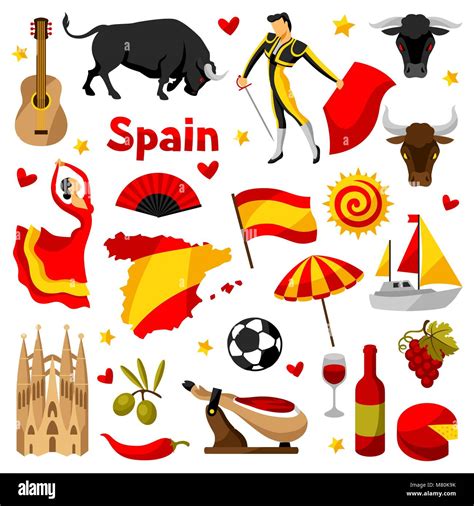 Spain icons set. Spanish traditional symbols and objects Stock Vector ...