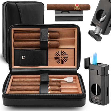 Amazon.com: TISFA Cigar Humidor, Leather Cedar Wood Cigar Case with ...