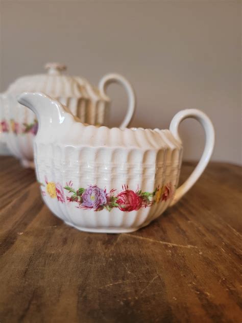 Copeland Spode England Rose Briar Sugar Bowl With Lid and Creamer/milk Jug Rose Briar Patterned ...