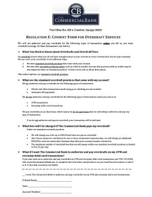 Fillable Online REGULATION E CONSENT FORM FOR OVERDRAFT SERVICES Fax ...