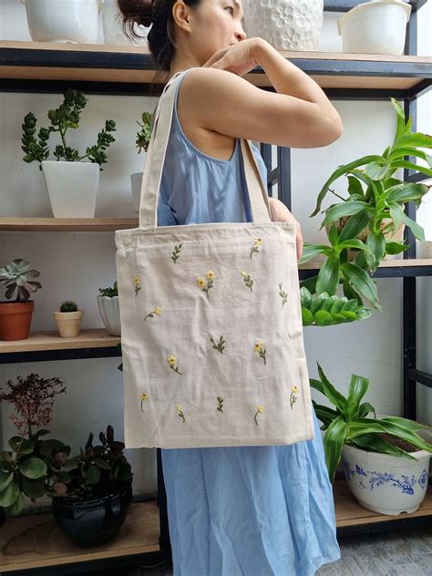 Hand embroidered tote bag canvas tote bag vintage tote bag floral tote ...