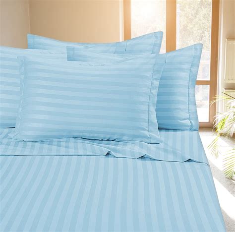 Deluxe Hotel King Size 400 TC Cotton Dobby Stripe Bed Sheets Set, Light ...