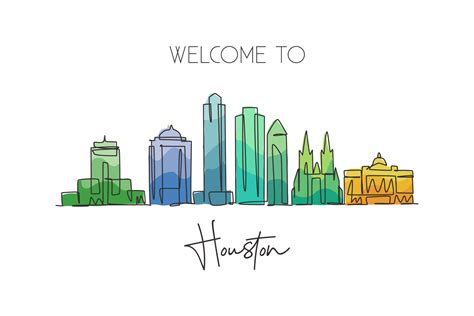 One continuous line drawing Houston city skyline, United States of ...