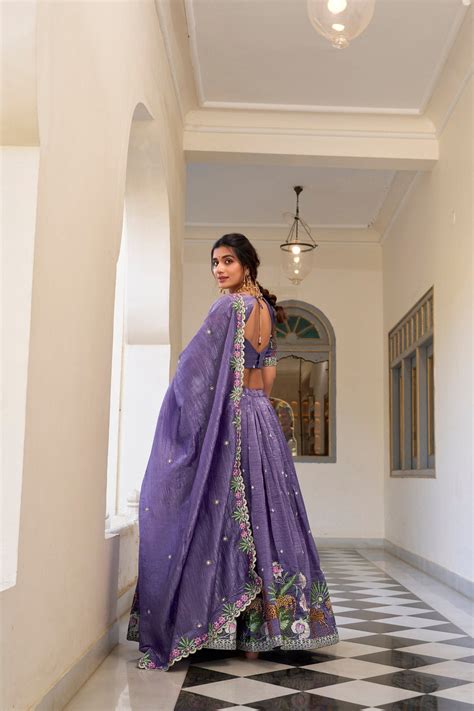 Lavender Elegant Gold Crush Lehenga Set with Sequins & T