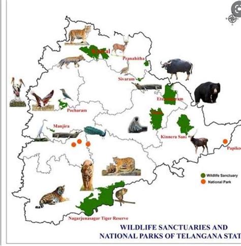 Identify the national parks and sanctuaries in the Telangana map ...